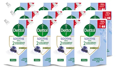 Productafbeelding van 12 x Dettol Soothe handzeep navullingen - Lavendel & viooltjesbloem - 500 ml - Voordelingsverpakking - 12 stuks