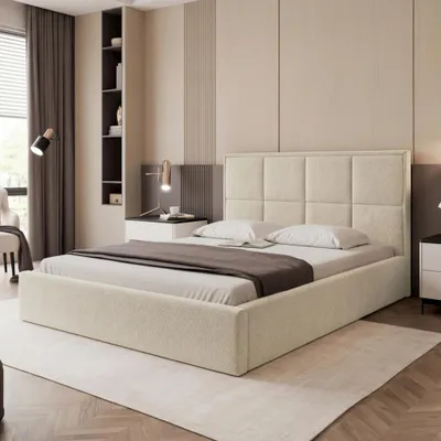 Produktbild von Polsterbett TIOLI 140x200 Beige Boucle Stoff mit Bettkasten & Lattenrost