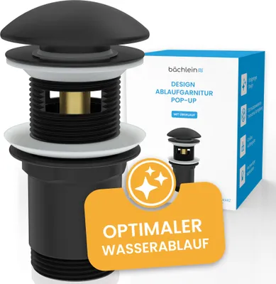 Produktbild von Bächlein Design Pop Up Ablaufgarnitur mit Überlauf für Waschbecken & Waschtisch - Schwarz