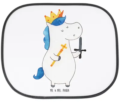 Produktbild von Mr. & Mrs. Panda Sonnenschutz Auto Einhorn König mit Schwert - Weiß - Geschenk, Unicorn, blendschutz, Ritter, Mittelalter, saugnapf, Einhörner, pkw, Sonnenblende