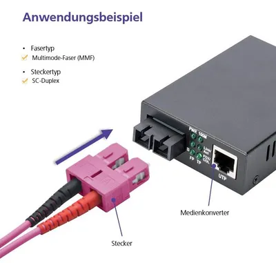 Produktbild von helos LWL Patchkabel SC/SC Duplex 50/125µm OM4 erikaviolett 2,0m