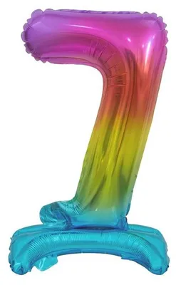 Productafbeelding van B&C folieballon, getal 7, staand, regenboogkleuren, 74 cm
