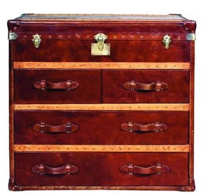 Zdjęcie produktu dla Casa Padrino luksusowa komoda art deco vintage brąz 107 x 53 x h. 102 cm - Ręcznie wykonana komoda z prawdziwej skóry z 4 szufladami i pokrywą
