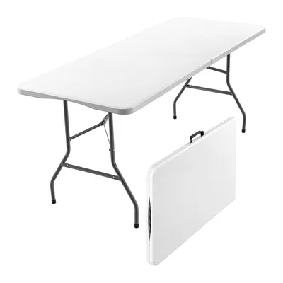 Image de xDays Table Pliante Blanche – 180x70x73 cm – Table de Camping – Table Valise avec Poignée – Résistante aux Intempéries – 6 à 8 Personnes
