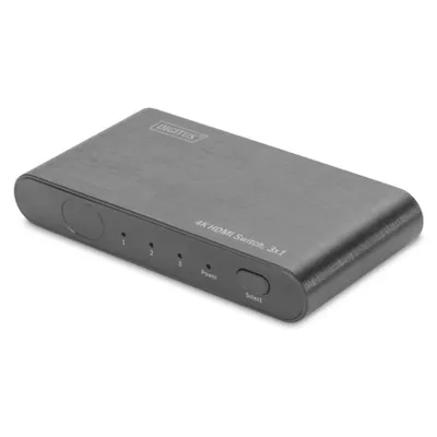 Produktbild von Digitus 4K HDMI Switch, 3x1, HDMI, Aluminium, Schwarz, 1080i, 1080p, 3840 x 2160 Pixel, 12 Bit