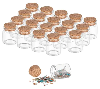 Productafbeelding van Glazen flesjes met kurken - inhoud: 20 ml - set van 20 stuks - transparant