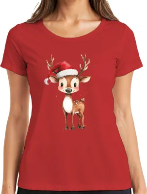 Produktbild von Weihnachtsrentier Süß Weihnachten Geschenk Kinder Santa Damen T-Shirt, Rot, XXL