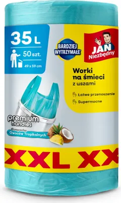 Obrázek produktu pro JAN NIEZBĘDNY HD Odpadkové pytle s uchy 35 l – vůně tropického ovoce 50 kusů (XXL)