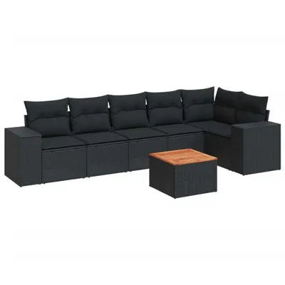 Produktbild von vidaXL 7-tlg. Garten-Sofagarnitur mit Kissen Schwarz Poly Rattan