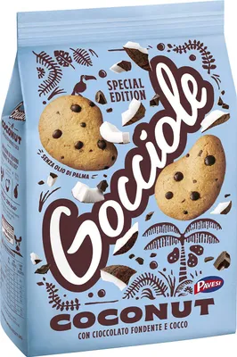 Produktbild von Barilla Pavesi Gocciole Coconut Shortbread-Kekse mit dunkler Schokolade und Kokosnuss Kekse mit Schokotropfen 320g Biscuits Cookies