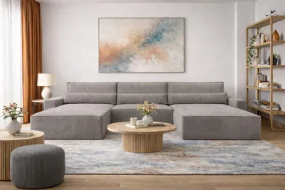 Produktbild von MOEBLO Wohnlandschaft DENVER U – Eckcouch aus Cordstoff Ecksofa U-Form Cord Sofa Couch Polsterecke U-Sofa mit Bettkasten und Schlaffunktion (BxHxT): 410x85x200 cmDenver U - Poso 22 Dunkelgrau