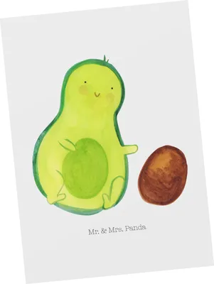 Produktbild von Mr. & Mrs. Panda Postkarte Avocado Kern rollt - Weiß - Geschenk, Grußkarte, Motivkarte, Geburtstag, Große Liebe, Postkarten, Love, Fotokarte, Ansichtskarte, Schwanger