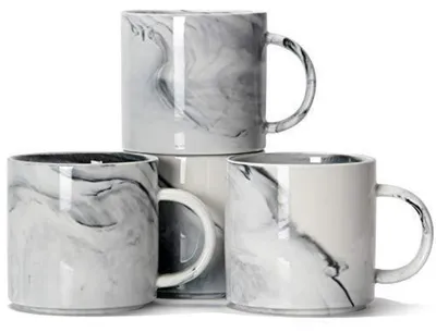 Produktbild von Kaffeetassen Keramik Marmor Grau 320ml 4er Set Stapelbar