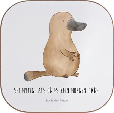 Produktbild von Mr. & Mrs. Panda Tischuntersetzer Schnabeltier Mut - Weiß - Geschenk, gläseruntersetzer, Meer, Tischschoner, Raodtrip, Untersetzer Tasse, Büro, Glas, Tassen, Motivation