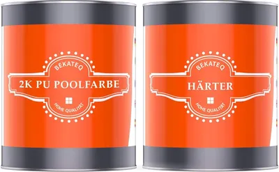 Produktbild von BEKATEQ 2K PolyurethanPoolfarbe 1 kg, Feuerrot I Glänzende Schwimmbadfarbe für Poolbecken aus GFK, Polyester, Beton, Stahl, Fliesen I Lack auf PolyurethanHarz Basis, Schwimmbeckenfarbe, Poolbeschichtung LS-405