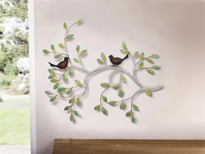Produktbild von Wanddeko "Ast mit Vögeln" aus Metall, 61x47, Wandbild, Metalldeko, Metallbild