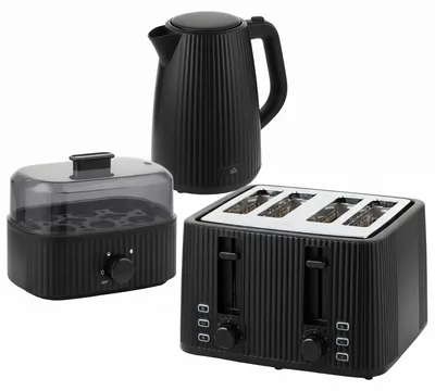 Produktbild von 1,7L Schnellkoch-Wasserkocher und 4-Scheiben-Toaster-Set, Eierkocher für 6 Eier mit Kontrollleuchte Schwarz