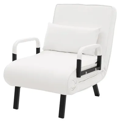 Imagen del producto de Sillón reclinable 3 en 1, plegable, con respaldo ajustable, fabricado en chenilla, estructura de acero, color blanco, ideal para invitados