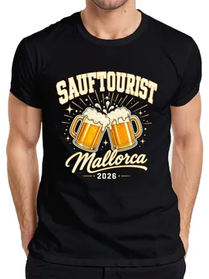 Produktbild von SAUFTOURIST Mallorca 2026 Party Saufen Malle Urlaub Ballermann Herren T-Shirt, Schwarz, S