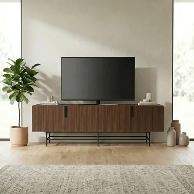 Produktbild von Skye Decor, Hochwertiger TV-Ständer Milano Walnuss & Schwarz, 200 cm, 100% Melamin