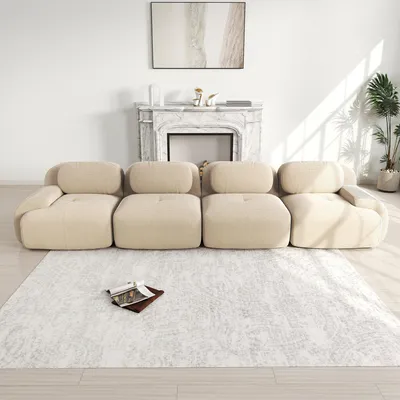 Produktbild von 4-Sitzer-Sofa aus weichem Cordstoff, rahmenlos, 32D hochelastische Polsterung, haustierfreundlich, ergonomisch, vakuumverpackt, frei kombinierbar