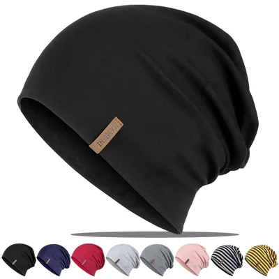 Produktbild von Mütze Damen Herren Slouch Beanie Baumwolle Schwarz Einheitsgröße