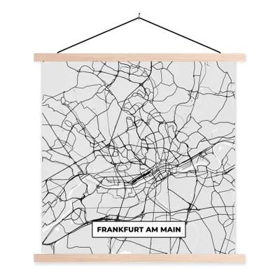 Produktbild von MuchoWow® Textilposter Stadtplan - Deutschland - Karte - Frankfurt am Main 60x60 cm mit holzfarbenen Rahmen - Wanddekoration