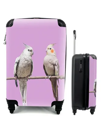 Produktbild von MuchoWow® Koffer Handgepäck Trolley Rollkoffer Kleine Reisekoffer mit 4 Rollen - Sittich - Zweig - Rosa - Cabin Size < 55x40x23 cm & 55x40x20 cm - Fotokoffer - Kabinenkoffer - Boardgepäck - Reise-Box - Reisekoffer - Reisegepäck - Koffer mit Bild - Trolley für Kinder