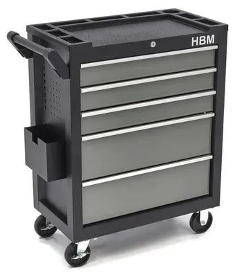 Produktbild von HBM Deluxe Werkzeugwagen, 5 Schubladen, klein, schwarz, grau