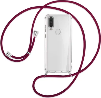 Produktbild von Handykette Backcover-Schutzhülle mit Band (Metall silberfarben) für Motorola One Action - dunkelrot