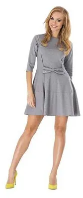 Produktbild von Damen Kleid klassisch elegant mit Schleife Mini-Kleid; Grau S/36