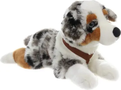 Produktbild von Uni-Toys - Australischer Schäferhund mit Geschirr, liegend - 62 cm (Länge) - Plüsch-Hund - Plüschtier, Kuscheltier