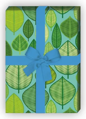 Produktbild von Schickes 70er Jahre Geschenkpapier mit Blättern, hellblau - G8093, 32 x 48cm