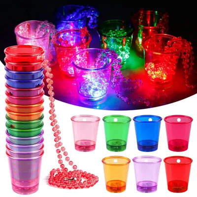 14er-Set bunte Shotgläser mit Kette, Kunststoff, wiederverwendbar
