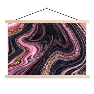 Produktbild von MuchoWow® Textilposter Marmoroptik - Rosa - Lila - Gold - Luxus - Marmor 150x100 cm mit holzfarbenen Rahmen - Posters