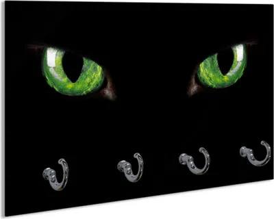 Produktbild von Wallario Schlüsselbrett aus Glas, Motiv: Grüne Katzenaugen bei Nacht, 30 x 20 cm mit 4 Haken