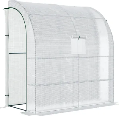 Zdjęcie produktu dla Tunel foliowy Outsunny do uprawy pomidorów z oknem siatkowym, szklarnia z drzwiami rolowanymi, kurnik z ochroną UV, biały, 200 x 100 x 215 cm