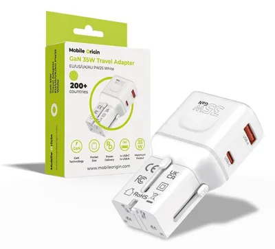 Zdjęcie produktu dla Mobile Origin 35W Travel Adapter, Eu/Us/Uk/Au Pw25, White