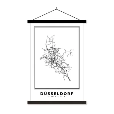 Produktbild von MuchoWow® Textilposter Deutschland - Düsseldorf - Stadtplan - Karte - Schwarz-Weiß - Karte 40x60 cm mit schwarzem Rahmen - Wanddekorationen