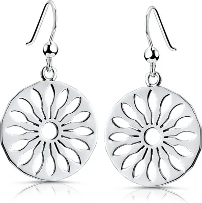 Produktbild von Materia Blumen Ohrringe Silber hängend - 925 Sterling-Silber Ohrhänger rund für Damen Teeanger in Geschenkbox SO-398