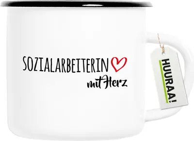 Produktbild von Huuraa Emaille Tasse Sozialarbeiterin mit Herz 300ml Vintage Campingbecher Geschenkidee