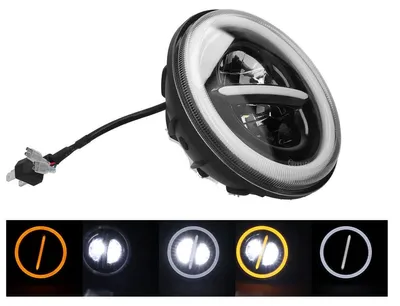 Obrázek produktu pro Univerzální 7palcový (18 cm) LED světlomet/žárovka, halogenová, 12–24 V, potkávací/dálková světla, s DRL (denními světly) a blinkry, bílá