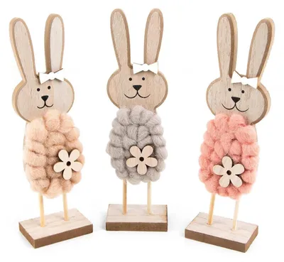 Produktbild von 3 große Osterhasen Figuren 22 cm Holz Natur rosa beige