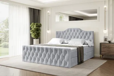 Produktbild von ALTDECOR Boxspringbett mit Fußteil, H4 Matratze und Topper - 140x200 cm - VILA-1-Z - Hellgrau Samt - Polsterbett mit Bettkasten und Lattenrost, Bett mit Stauraum