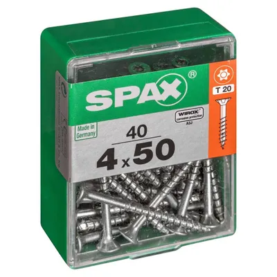 Produktbild von 40er-Pack SPAX-Stahlschrauben mit flachem Senkkopf, Durchmesser 4 mm x Länge 50 mm