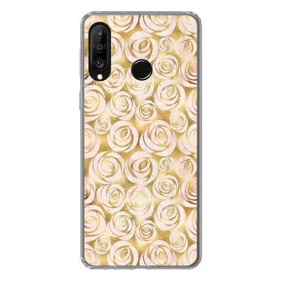 Produktbild von MuchoWow® Handyhülle Schutzhülle Hülle für Huawei P30 Lite Marmor - Gold - Rosen - Muster Silikon Softcase Handy Hülle - Handyhülle