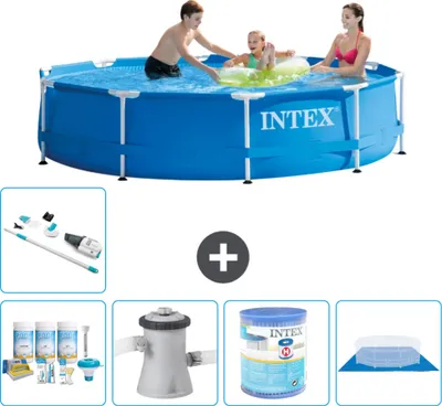 Immagine prodotto di Piscina Intex con struttura rotonda - 305 x 76 cm - blu - pacchetto manutenzione incluso - pompa filtro per piscina - filtro - telo di fondo - aspirapolvere