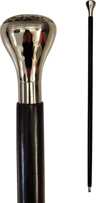 Produktbild von Ornament-Rundknauf Spazierstock aus Holz mit silbernem Griff aus Metall