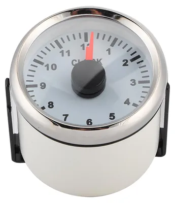 Image de Compteur d'heures de service universel 2 pouces (0–12 h) pour tableau de bord, avec rétroéclairage rouge, 12 V/24 V, pour voiture, bateau et yacht – Cadran blanc, cadre argenté