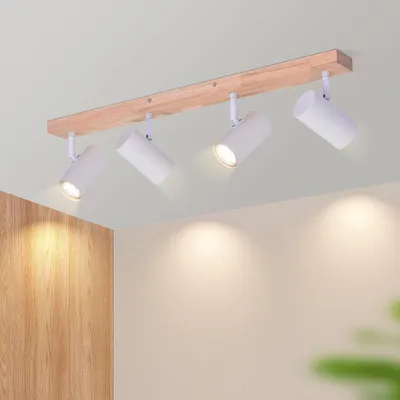 Image de ZMH Spot de plafond 4 flammes en bois Plafonnier Blanc GU10 Lampe de couloir Vintage Orientable 350° Plafonnier Salon pour couloir chambre enfant cuisine